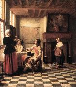 HOOCH, Pieter de A Woman Drinking with Two Men s oil painting reproduction